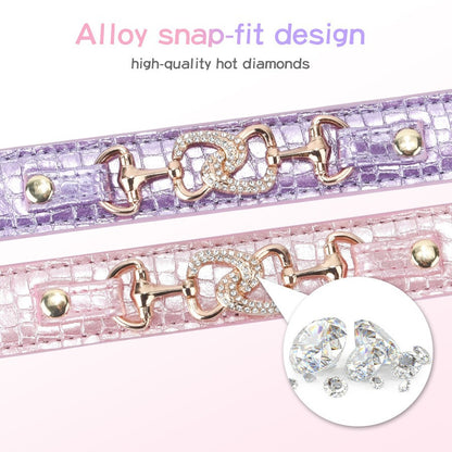 Luxury Crystal Heart Dog Collar – Pink & Purple Croc Texture