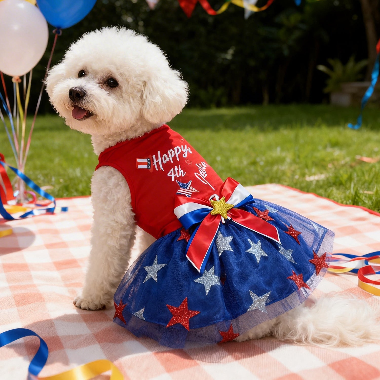 Red white blue Independence Day puppy outfit