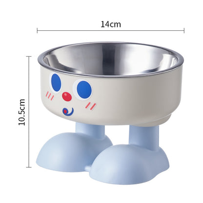 Cute Face Elevated Pet Bowl (Stainless Steel Insert) – Blue / Pink