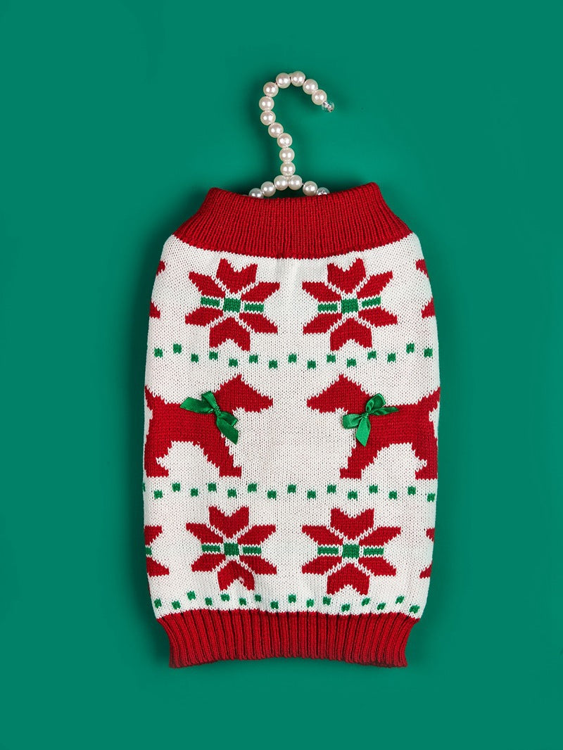 Christmas Pet Sweater • Red Dog Motif & Bows Knit