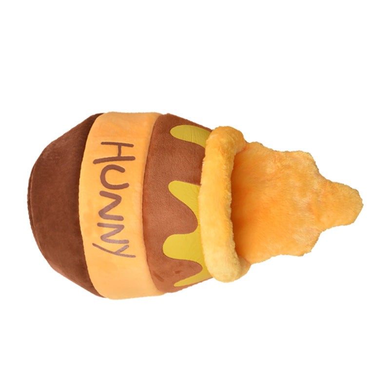 Brown and yellow honey pot-shaped pet cave bed with extended plush cushion