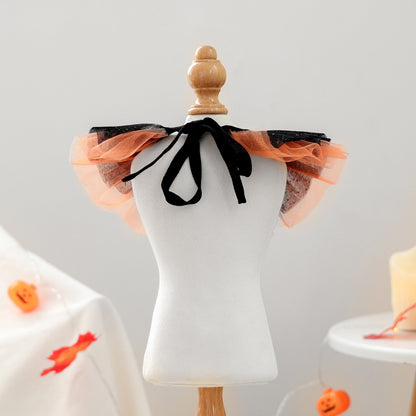 Back view of Halloween pet ruffle collar showing black tie closure