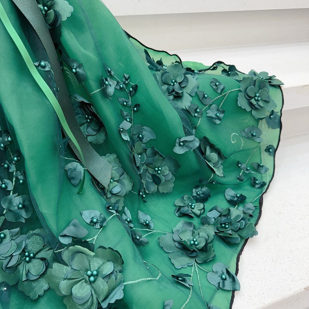 Emerald Green Floral Pet Gown | Luxury Dog Dress for Weddings & Special Occasions