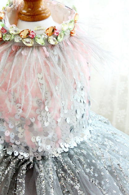 Handmade Glamorous Sequin Feather Pet Clothing Elegant Sparkling Dog Princess Dress