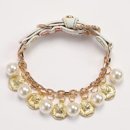 Royal Coin & Pearl Charm Pet Collar