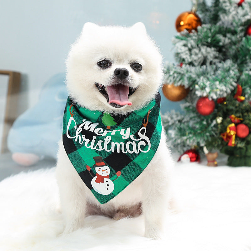 Christmas Plaid Pet Bandana - Snowman Design Dog Scarf