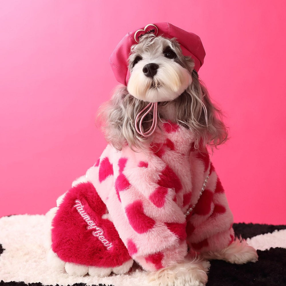 Cozy Heart Fleece Pet Coat Pink