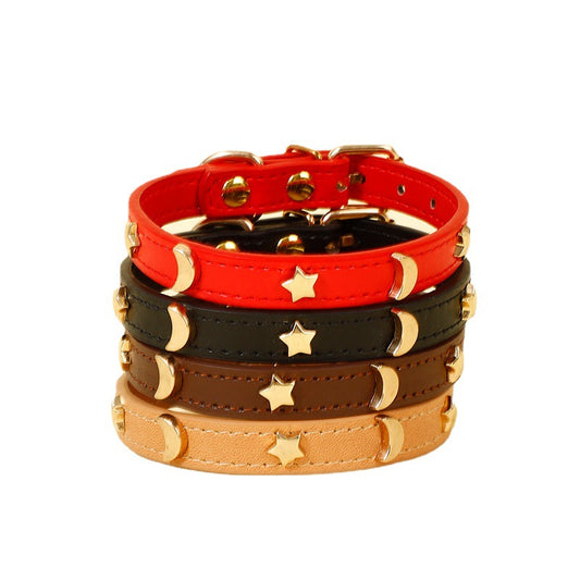 Star & Moon Studded PU Leather Dog Collar