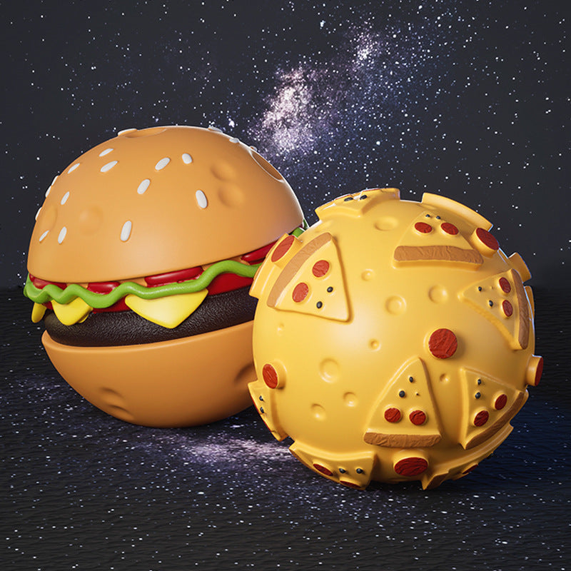 Hamburger and pizza latex squeaky food ball pet toys