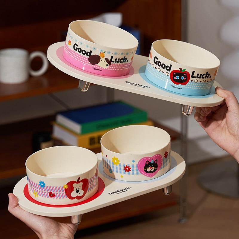 Apple Dog Heart Cat and Good Luck double pet bowl design options