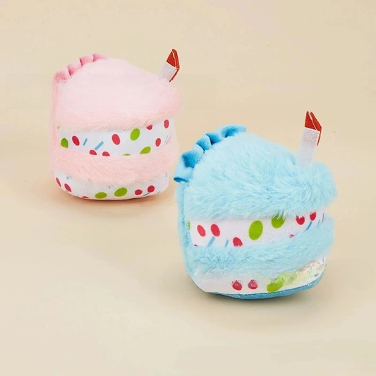Birthday Cake Plush Dog Toy with Squeaker