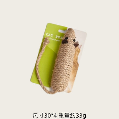 Long natural sisal mouse cat toy with rope tail