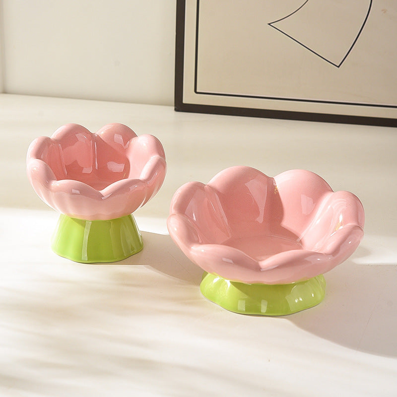 Dog pet bowl ceramic flower