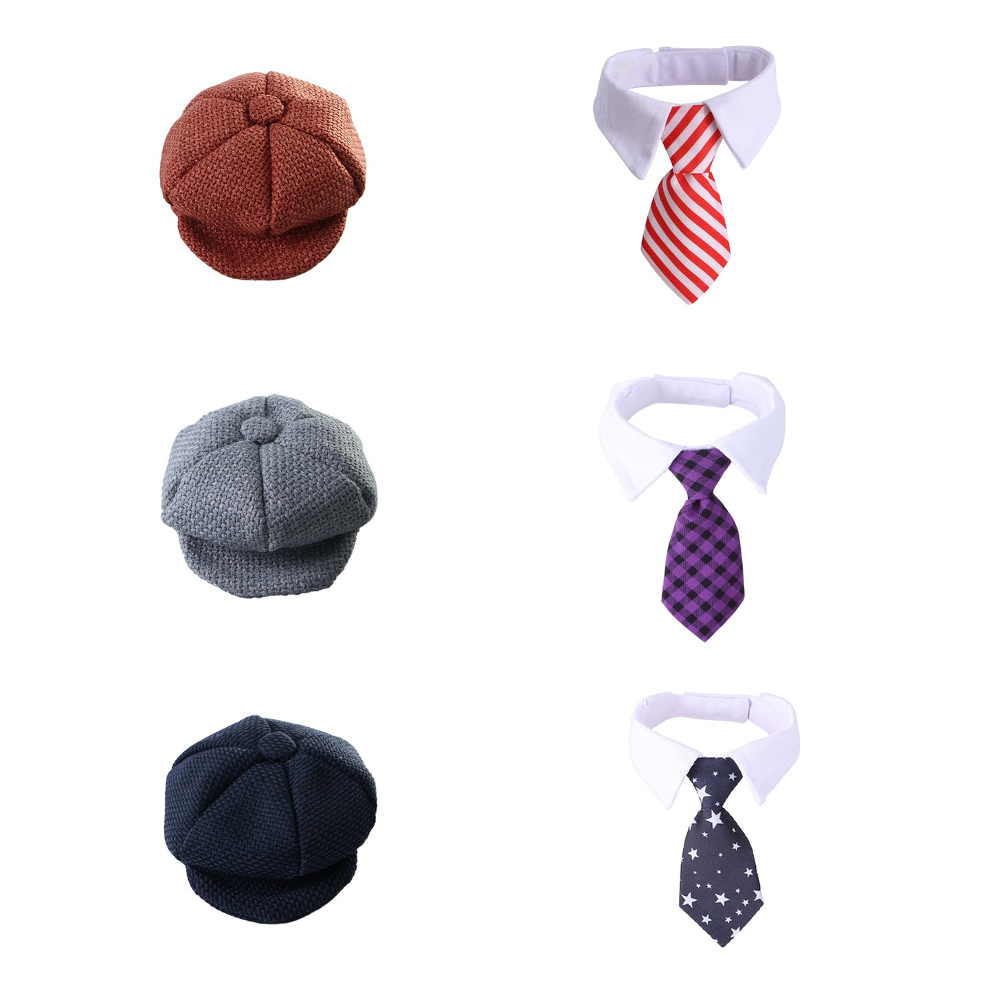 gentleman pet accessory set gray flat cap with purple plaid tie for dogs and cats