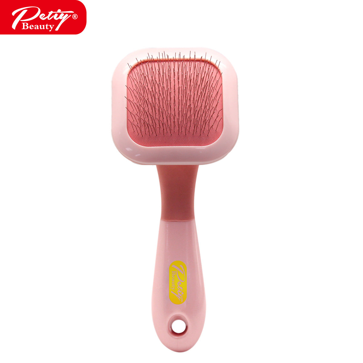 Small pink Pin pet grooming brush on white background