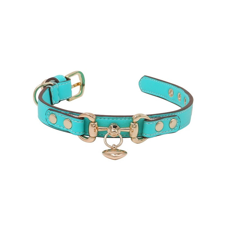 Handmade Calf Leather Pet Collar Dog Collar Elegant Turquoise