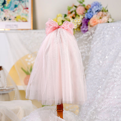 Pink classic tulle pet veil with layered bow