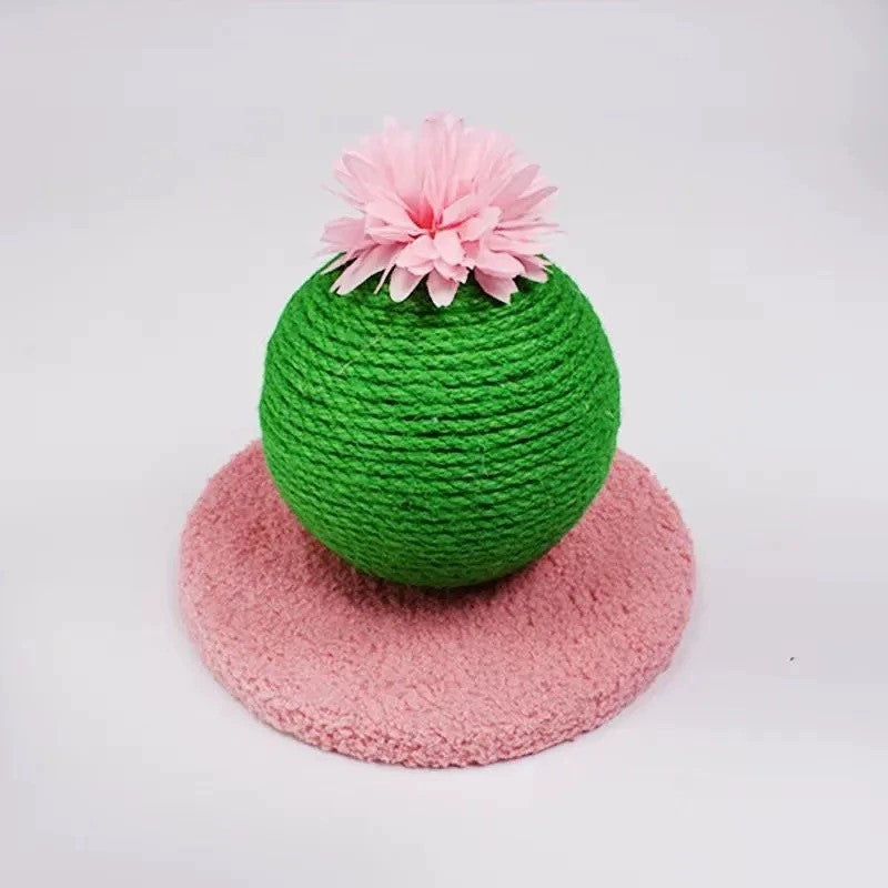Green cactus shaped sisal cat scratching ball with plush scratch pad for cats