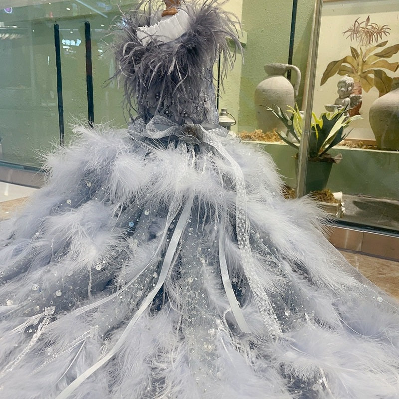 Feather Fantasy Pet Gown | Luxury Dog Dress for Special Occasions