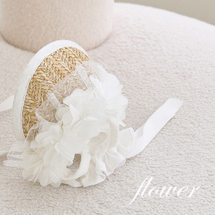 Lace flowers straw hat white