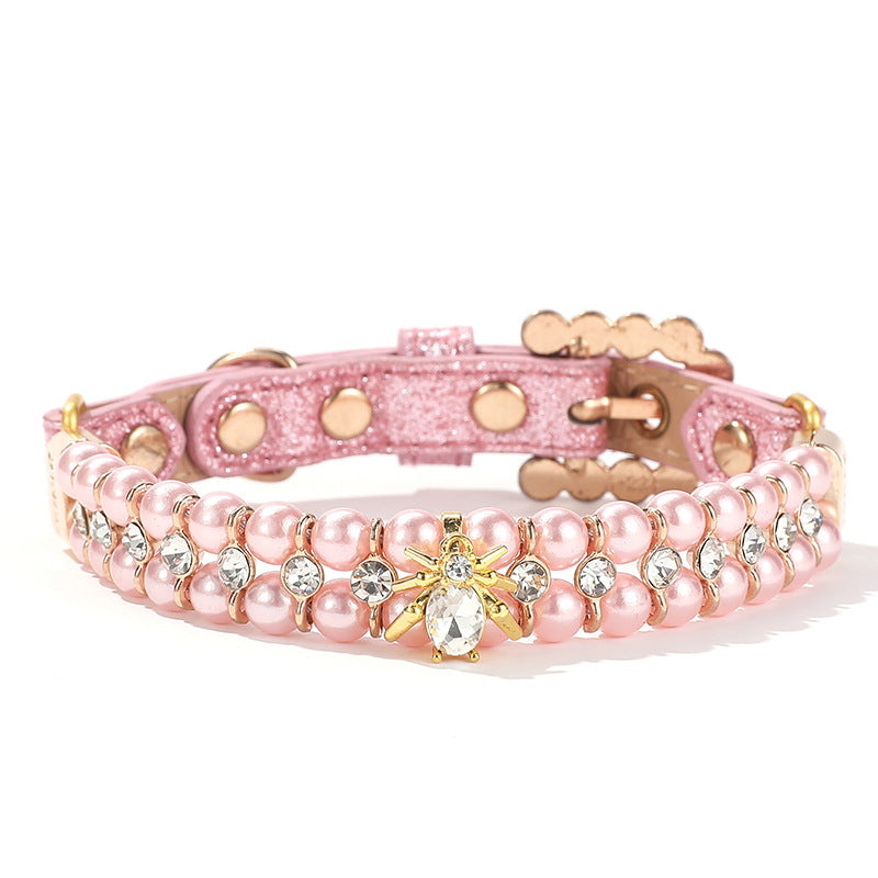 Pet Luxury Pink Pearl Collar with Bee Pendant For Dog