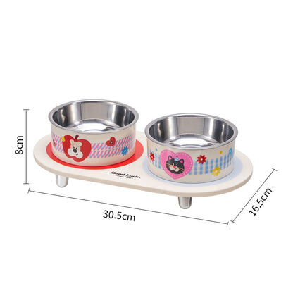 Apple Dog and Heart Cat raised double bowl stand with stainless steel inserts