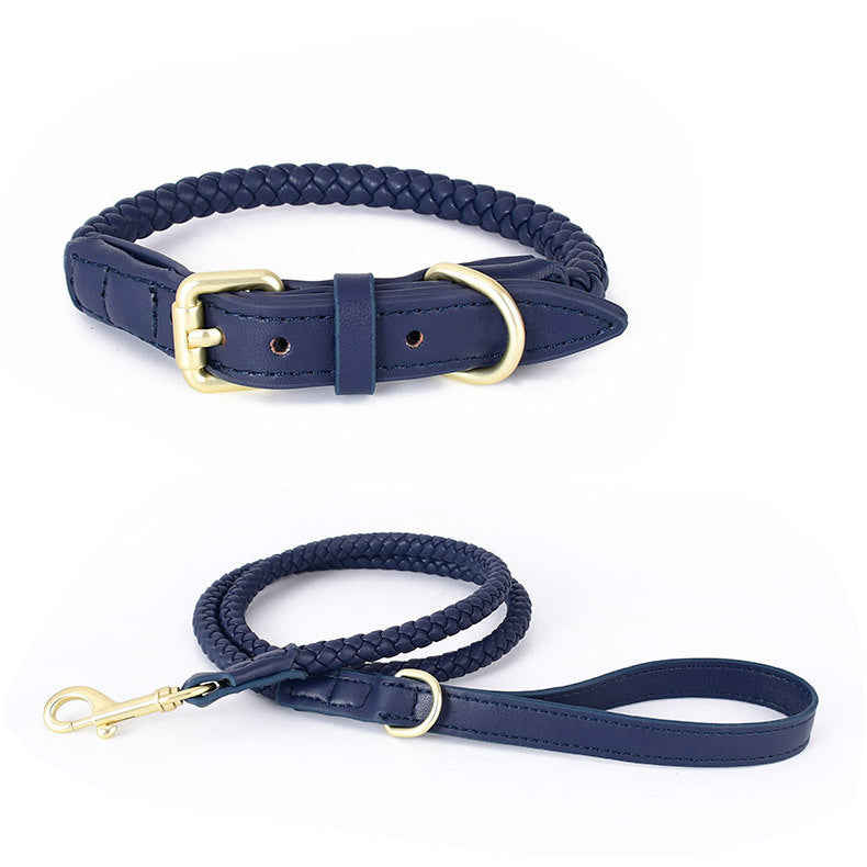 Luxury Braided Leather Dog Collar+Leash Set – Eco-Friendly, Durable, Stylish