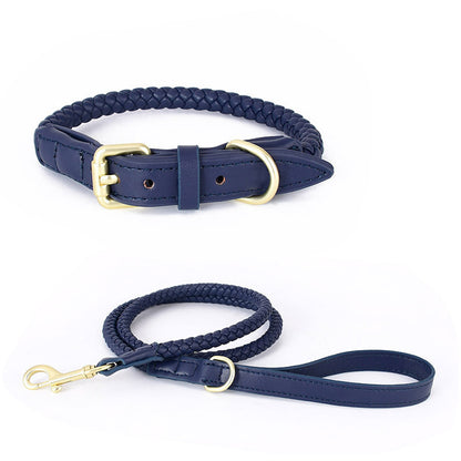 Luxury Braided Leather Dog Collar+Leash Set – Eco-Friendly, Durable, Stylish