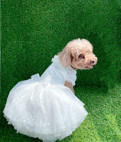 Luxury Classic White Pet Wedding Dress Elegant Floral Tulle Dog Dress