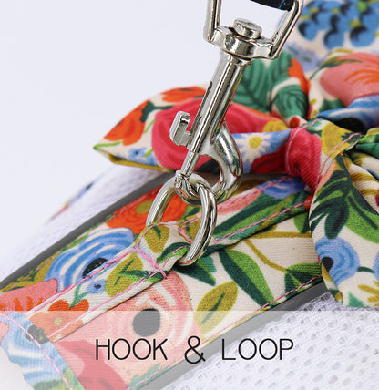 Floral Bow Mesh Dog Harness Dress with Leash