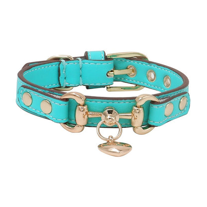 Handmade Calf Leather Pet Collar Dog Collar Elegant Turquoise