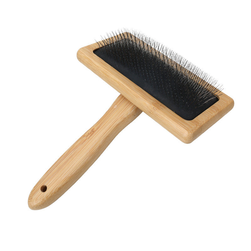 Large bamboo slicker brush for dogs and cats with black cushion pad