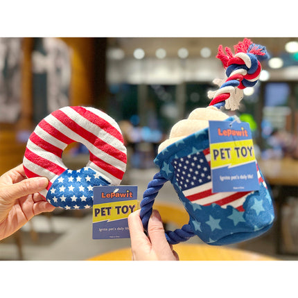 Dog Toy USA flag donut & drinks kit