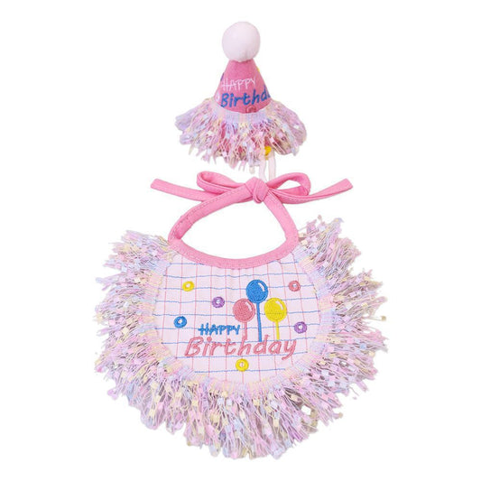 Pet birthday party kit cone hat + bib (balloon/pink) 2 Size