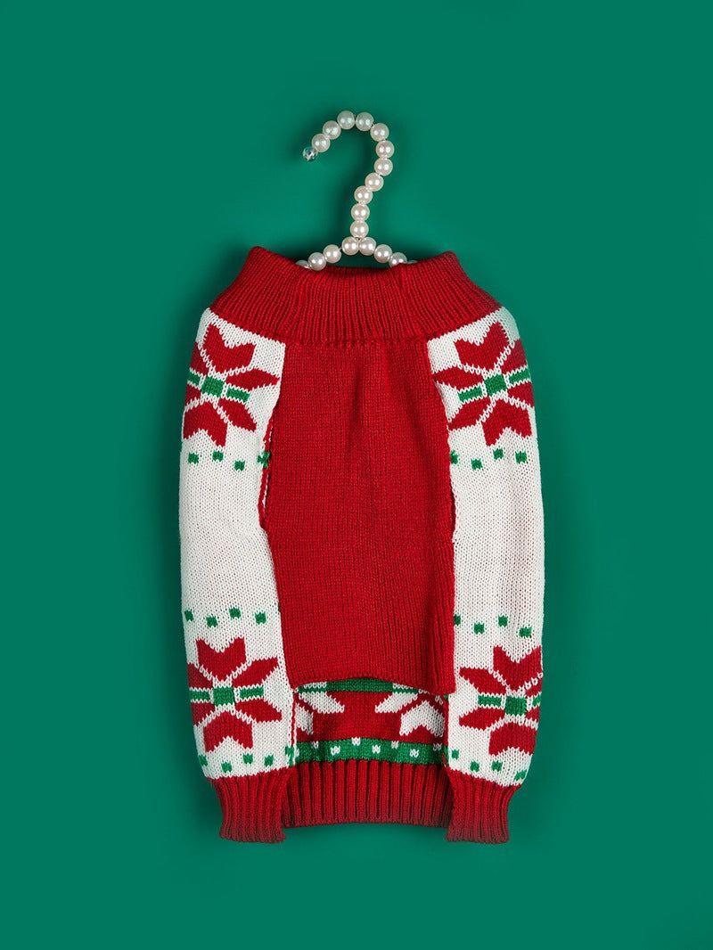Christmas Pet Sweater • Red Dog Motif & Bows Knit