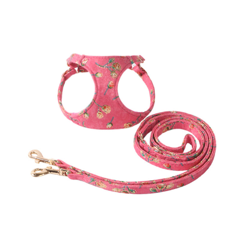Vintage Floral Dog Harness & Leash Set – Soft Lightweight & Stylish
