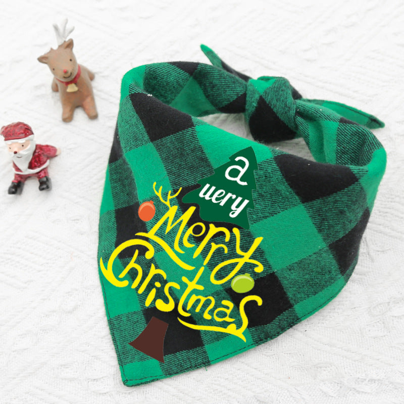 Christmas Plaid Pet Bandana - Snowman Design Dog Scarf