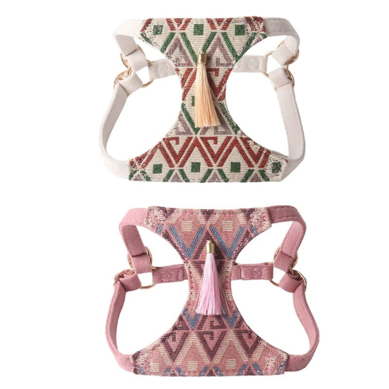 boho dog harness and leash set
