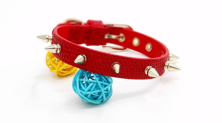 Red Calf Leather Spiked Pet Collar Bold and Stylish Collar Lizard Pattern