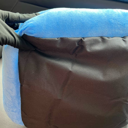 Black fabric underside shown beneath the blue Stitch bolster pet bed