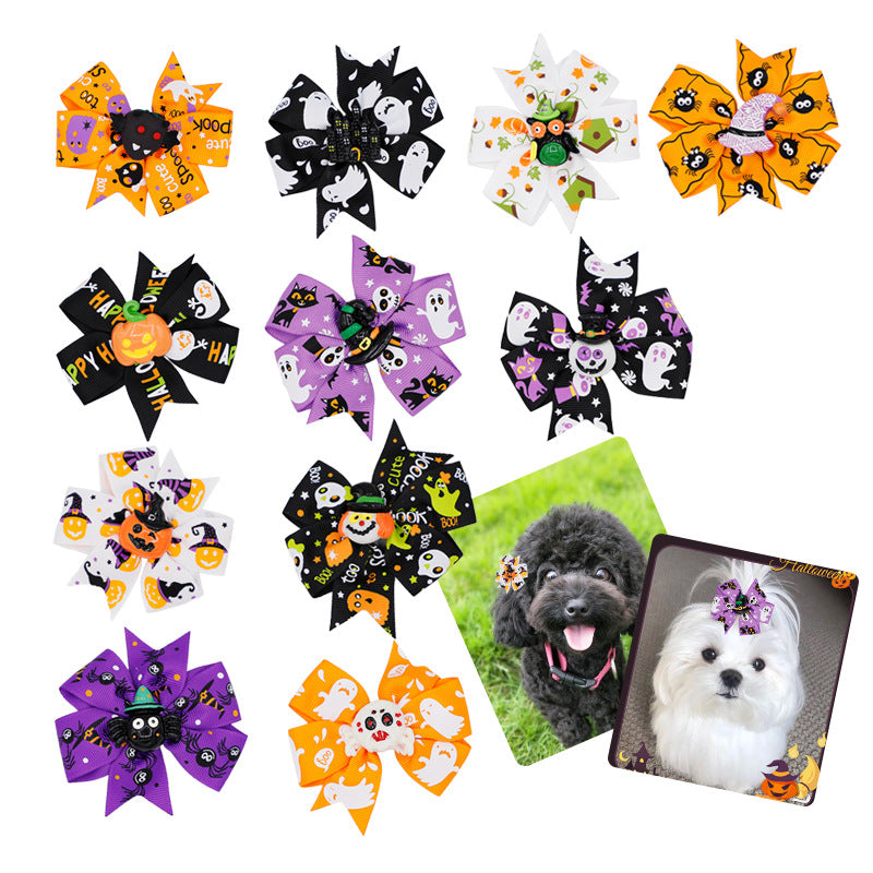 Halloween Pet Hair Bows • Dog & Cat Ribbon Clips