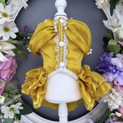 Handmade Golden Heart Jewel Dog Dress