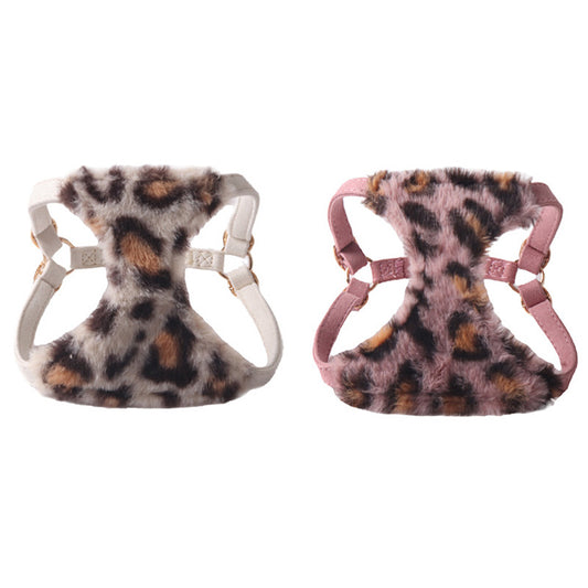 Faux Fur Leopard Dog Harness & Leash Set – Soft & Stylish for Winter