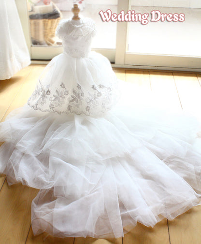 Handmade Luxury White Pet Wedding Dress Dogs Cats Bridal Gown