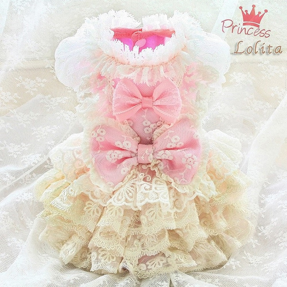 Charming Pink Lace Dog Dress Handcrafted Gorgeous Princess Gown For Wedding Party