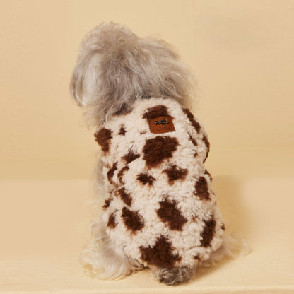 Cow Print Faux Shearling Dog Jacket