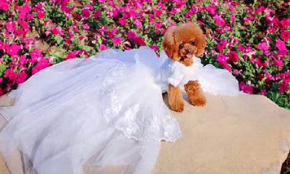 Handmade Luxury White Pet Wedding Dress Dogs Cats Bridal Gown