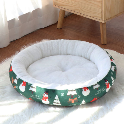 Cozy Christmas Round Pet Bed