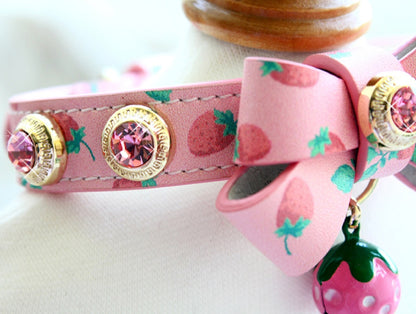 Handmade Strawberry Dog Collar Leash Sets Real Calfskin Customize