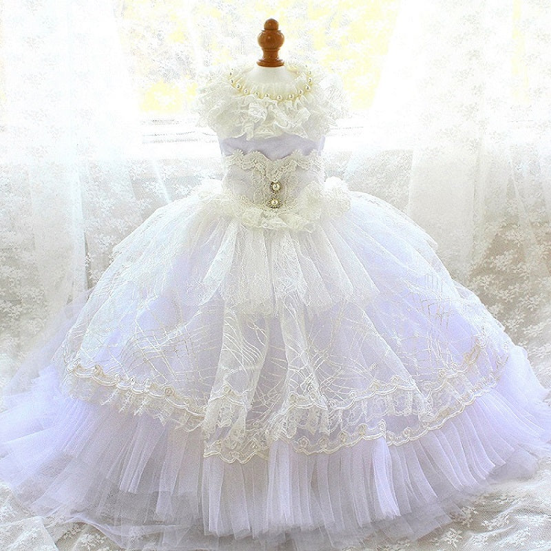 Handmade Victorian Inspired White Crinoline Unique Pet Clothes Dog Wedding Dress Elegant Bridal Gown